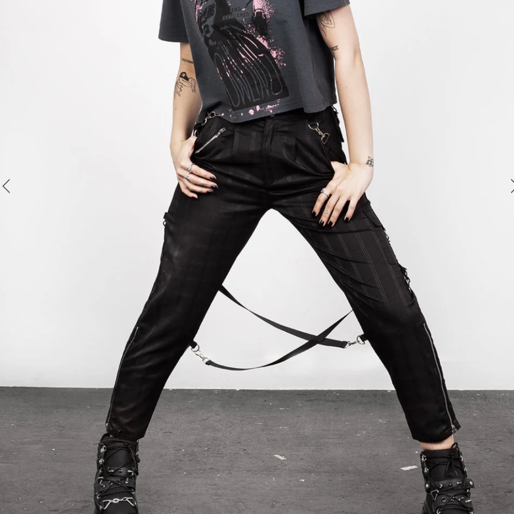 Disturbia Black Cropped Pants With Harness Detail